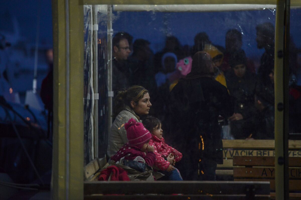 Syrian refugees are detained by the Turkish coastguard after they tried to reach the Greek island of Lesbos on March 3, 2016 [Photo BULENT KILIC/AFP via Getty Images]