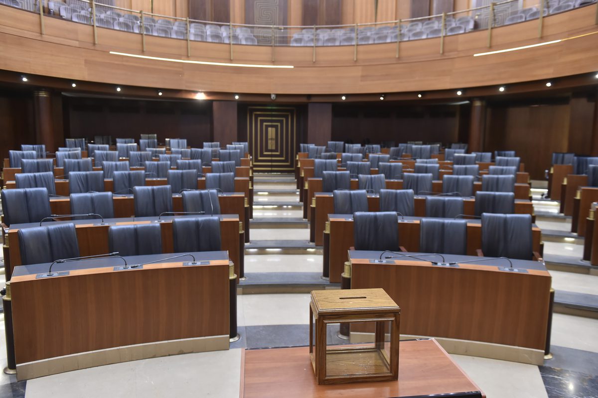 A view of the ballot box for the presidential election which is placed on a table at the parliament in Lebanon, Beirut, on September 28, 2022 [Houssam Shbaro/Anadolu Agency]