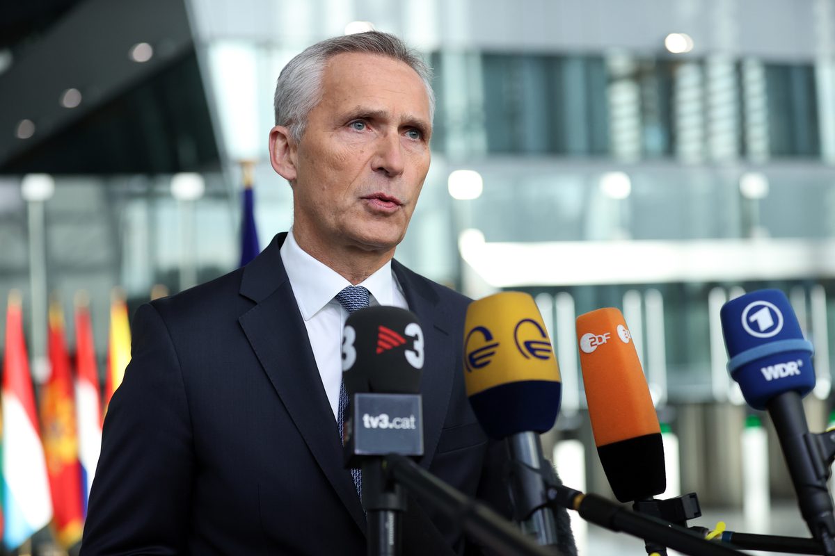 NATO Secretary General Jens Stoltenberg speaks to the press ahead of a two-day meeting of the alliance's defence ministers at the NATO headquarters in Brussels, Belgium on October 12, 2022. [Dursun Aydemir - Anadolu Agency]
