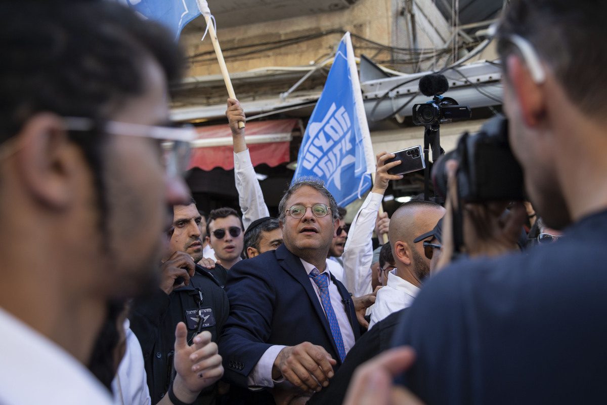 Itamar Ben-Gvir, leader of the Otzma Yehudit Party and right-wing member of Knesset (Israel’s Parliament), visits the Mahane Yehuda Market as part of the election campaign before the elections to be held on the 1st of November in Jerusalem on October 28, 2022. [Mostafa Alkharouf - Anadolu Agency]