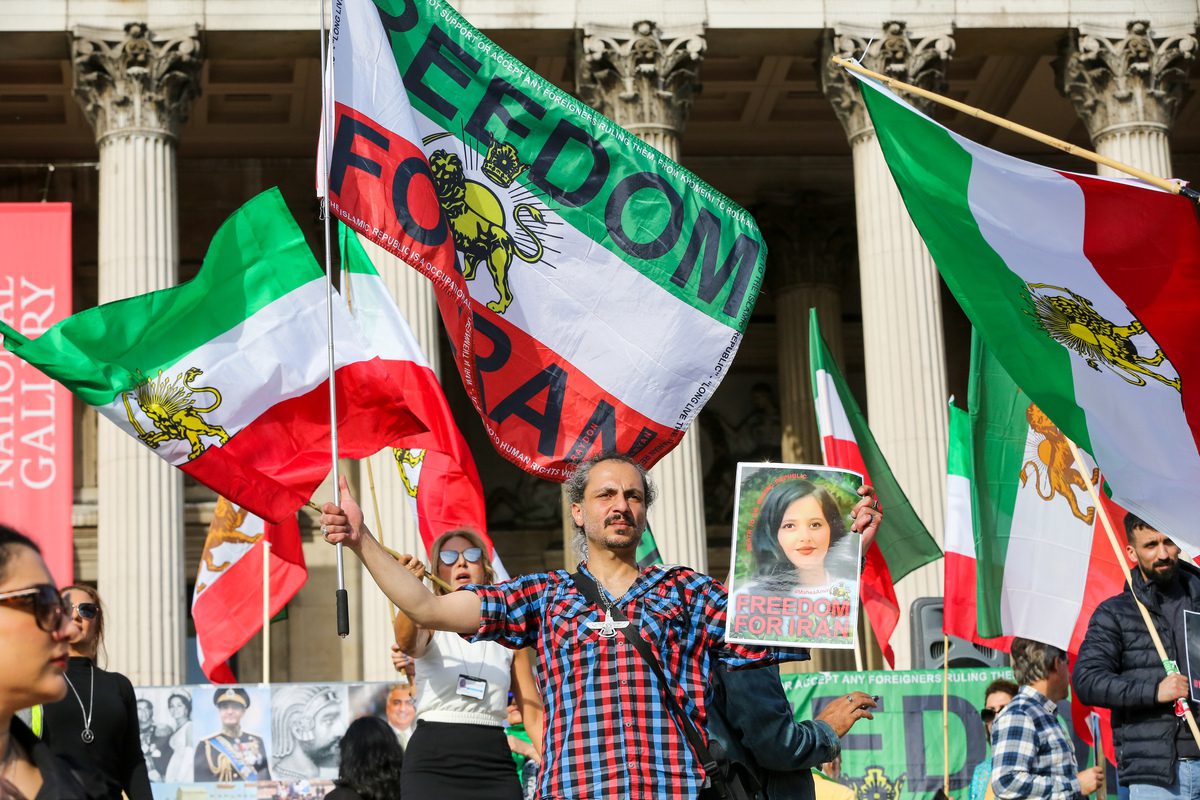Hundreds of Iranians demonstrate in Trafalgar Square in London, Britain, October, 29, 2022, protesting in solidarity with Iran protest following the death of Mahsa Amini, a 22-year-old Iranian woman who died while in police custody. [Dinendra Haria - Anadolu Agency]