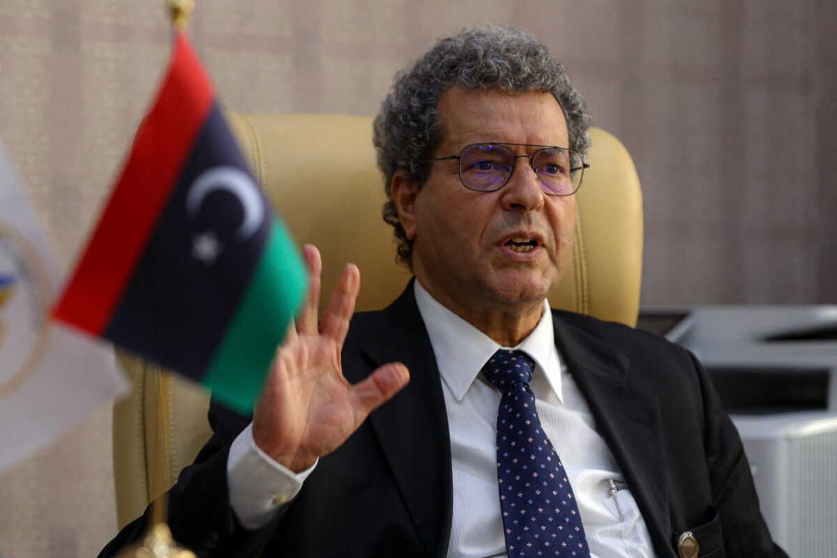 Libya's Oil Minister Mohammed Aoun gestures during an interview in the capital Tripoli, on April 28, 2022 [MAHMUD TURKIA/AFP via Getty Images]
