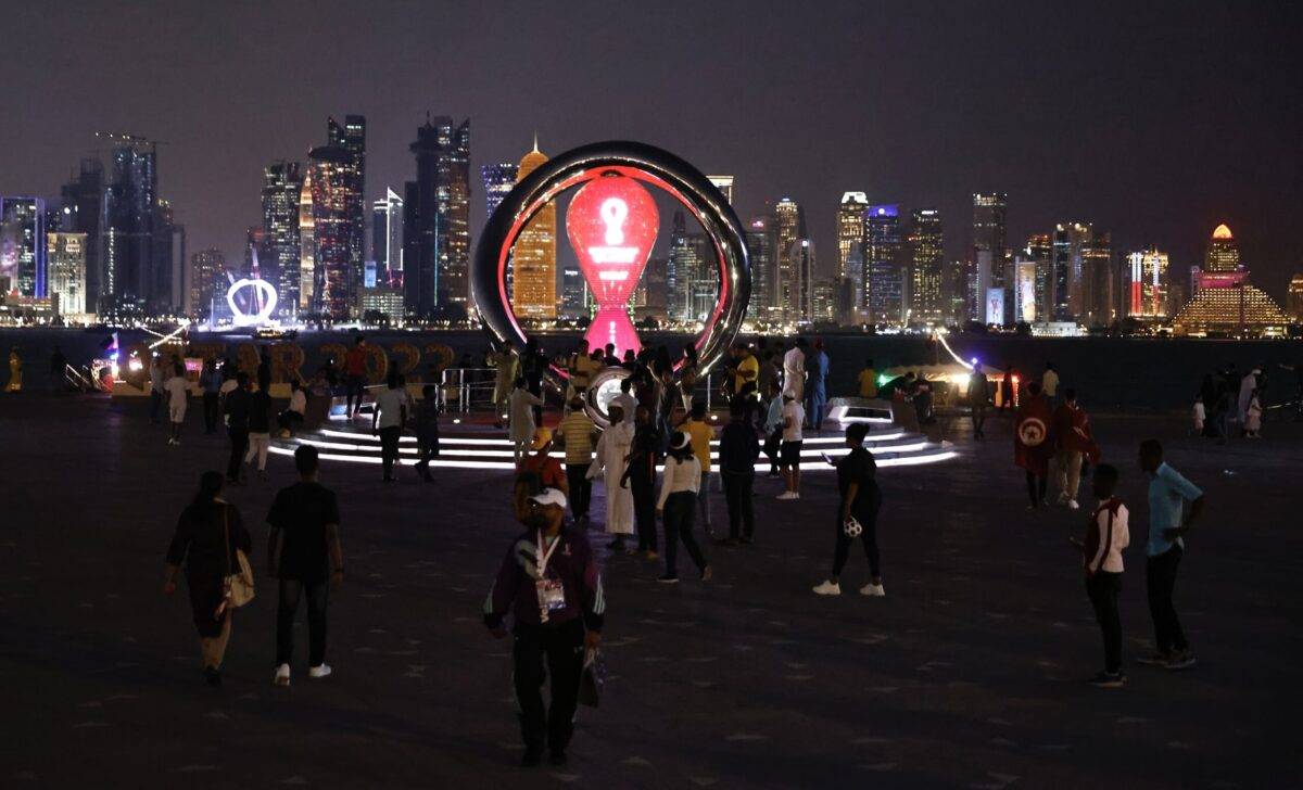 A view of 'FIFA World Cup Qatar 2022' light shows days before the 2022 FIFA World Cup in Doha, Qatar on November 13, 2022. [Mohammed Dabbous - Anadolu Agency]