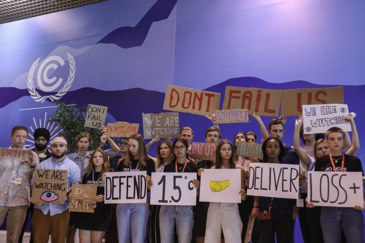 Climate activists held demonstration in front of International Convention Center to protest the negative effects of climate change, as the UN climate summit COP27 continues in Sharm el-Sheikh, Egypt [Mohamed Abdel Hamid - Anadolu Agency]