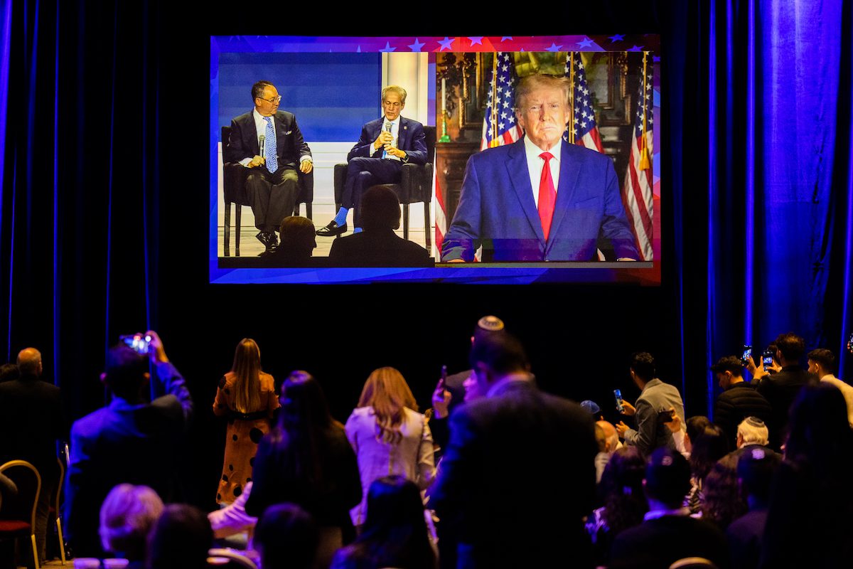 Former President Donald J. Trump speaks to the Republican Jewish Coalition annual meeting at the Venetian in Las Vegas, Nevada [Nathan Posner - Anadolu Agency]
