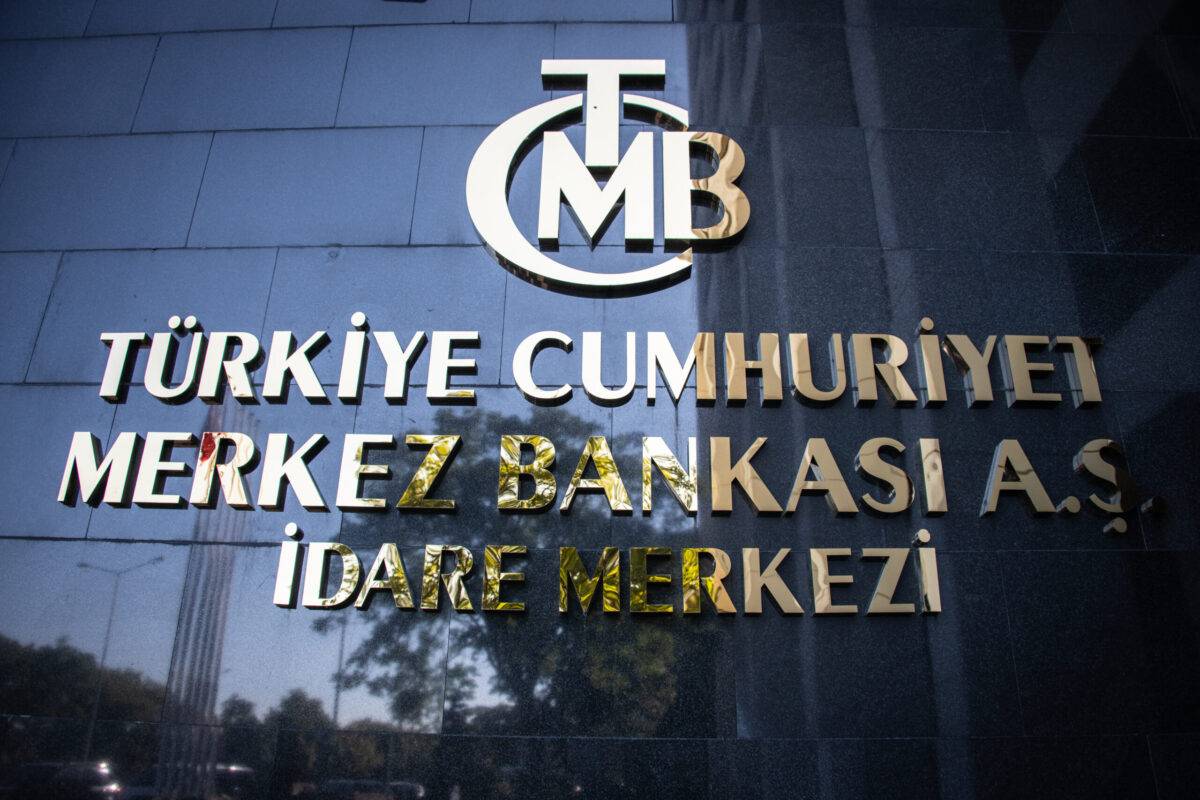 The entrance sign of building housing the Turkish Central Bank [Diego Cupolo/NurPhoto via Getty Images]