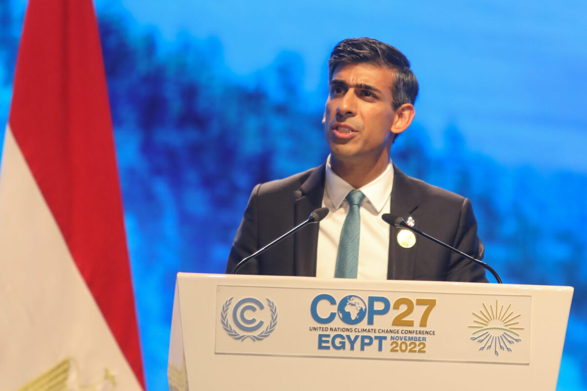 British Prime Minister Rishi Sunak speaks during the 2022 Climate Change Conference COP27, in Egypt's Red Sea resort of Sharm El Sheikh, Egypt on November 07, 2022 [Mohamed Abdel Hamid/Anadolu Agency via Getty Images]