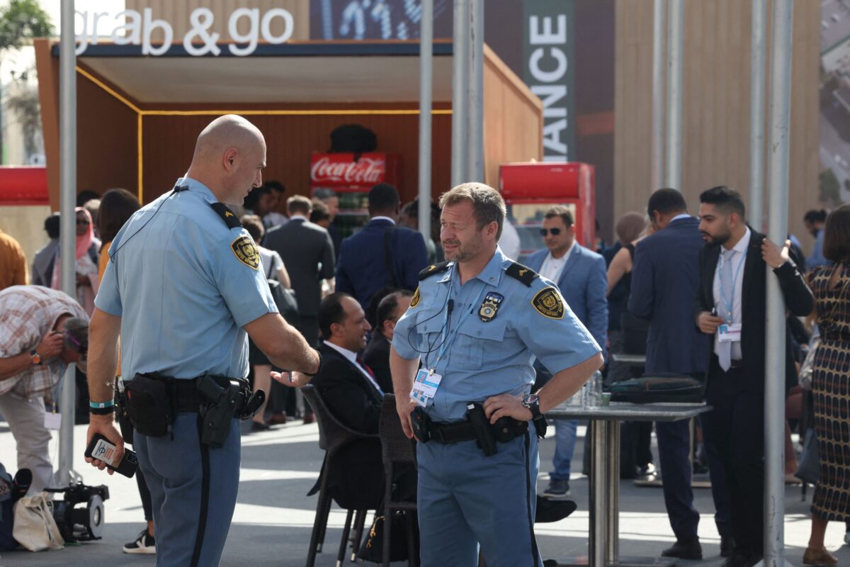 Security personnel stand outside in the convention center hosting the COP27 climate conference in Egypt's Red Sea resort of Sharm el-Sheikh on November 8, 2022 [FAYEZ NURELDINE/AFP via Getty Images]