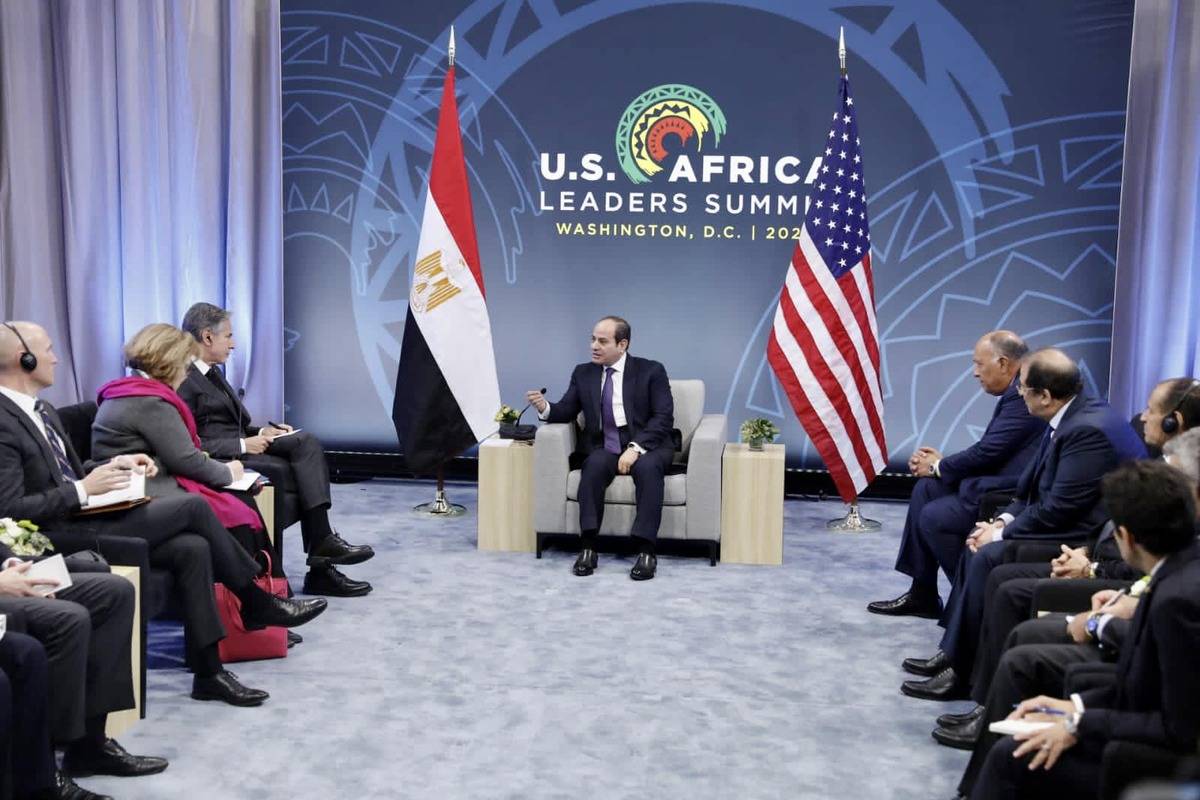 Egyptian President Abdel Fattah El-Sisi (C) meets with US Secretary of State Antony Blinken (3rd L) during the US-Africa Leaders Summit in Washington, DC, United States on December 15, 2022. [Egyptian Presidency - Anadolu Agency]