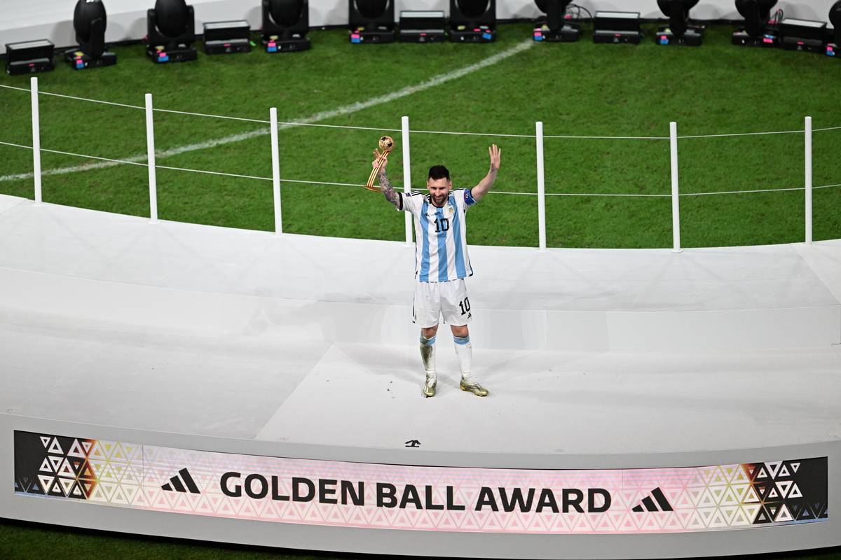 Lionel Messi of Argentina is seen with the Golden Boot award after the FIFA World Cup Qatar 2022 Final match between Argentina and France at Lusail Stadium on December 18, 2022 in Lusail City, Qatar [Erçin Ertürk/Anadolu Agency]