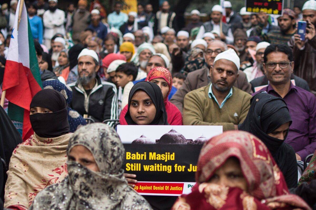 People taking part in the demonstration to obersve the black day on the 27th anniversary of the demolition of Babri Mosque in Delhi, India on December 06, 2019 [Javed Sultan/Anadolu Agency via Getty Images]