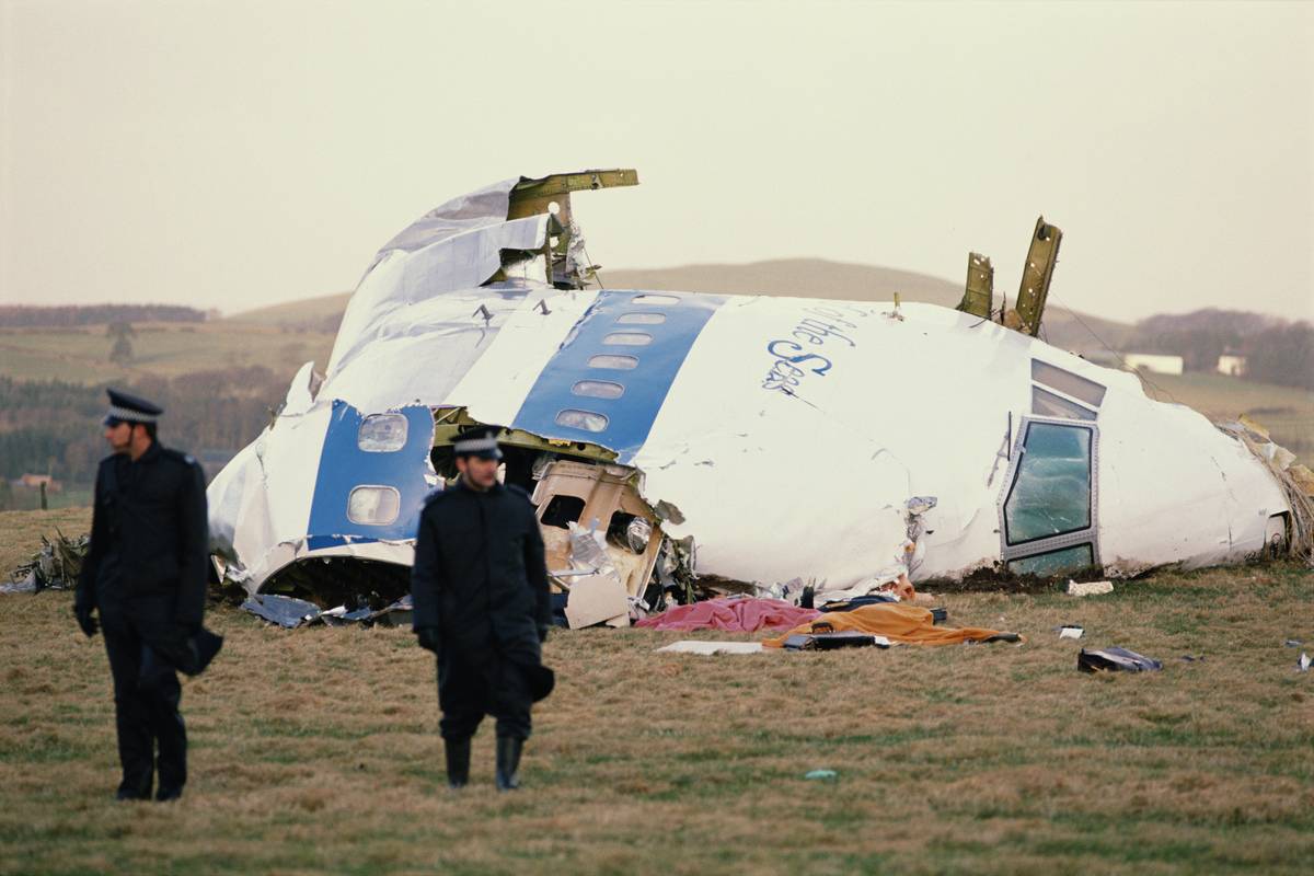 Some of the wreckage of Pan Am Flight 103 after it crashed onto the town of Lockerbie in Scotland, on 21st December 1988. [Photo by Bryn Colton/Getty Images]