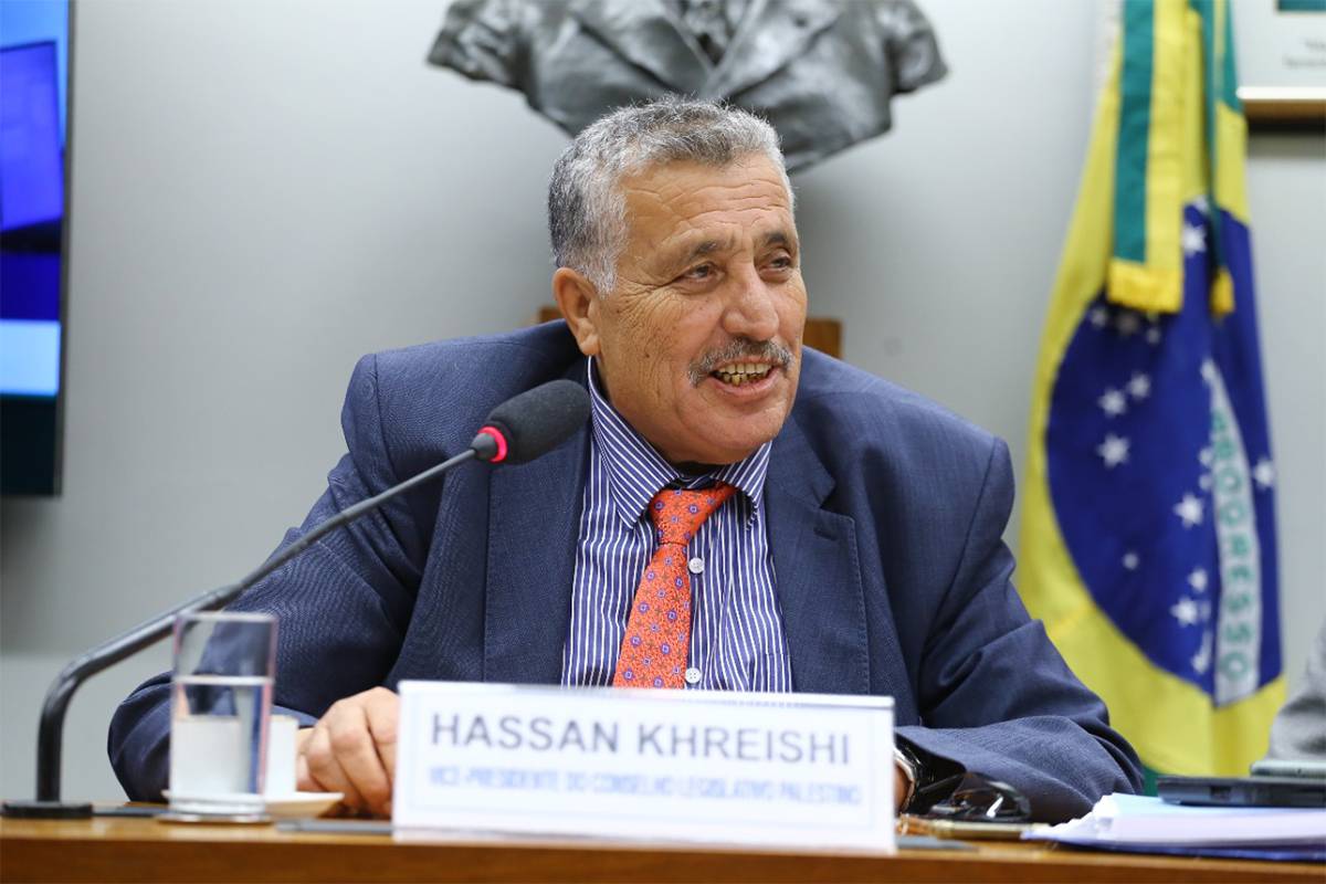 The Second Deputy Speaker of the Palestinian Legislative Council Hassan Khreisheh speaks at the Brazilian Congress, December 2022. (Photo: Official Website of Brazilian Congress)