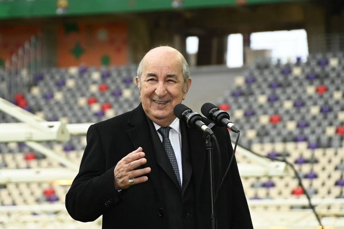 Algerian President Abdelmadjid Tebboune speaks during the opening ceremony of Nelson Mandela Stadium in Baraki district of Algiers, Algeria on January 13, 2023. [Presidency of Algeria - Anadolu Agency]