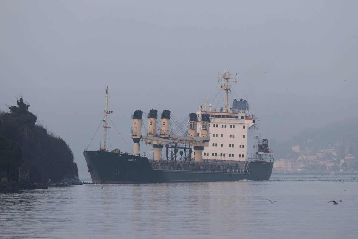 A view of a cargo ship after it ran aground in Bosphorus Strait, Istanbul, Turkiye on January 16, 2023 [Oğuz Yeter/Anadolu Agenc]