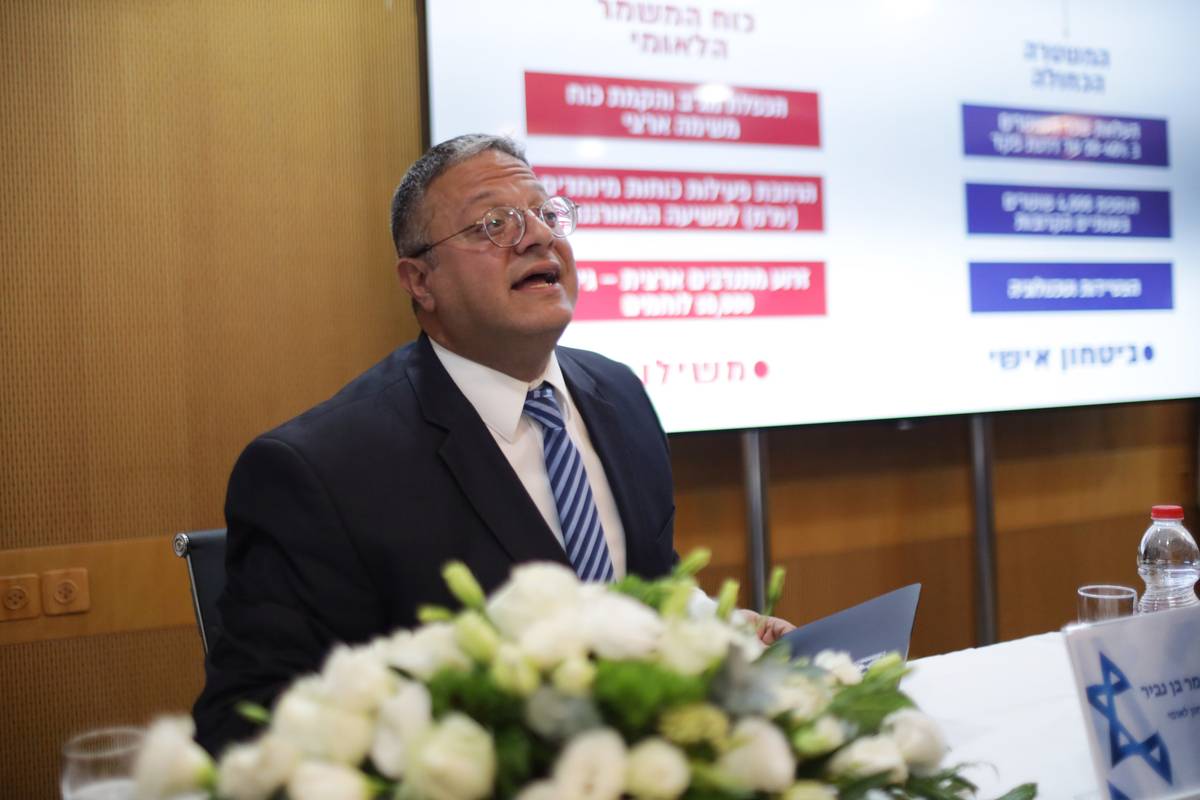 Israeli National Security Minister Itamar Ben-Gvir speaks during a joint press conference with General Kobi Shabta (not seen), Inspector General of the Israeli Police, at the Ministry of National Security in West Jerusalem on January 24, 2023. [Saeed Qaq - Anadolu Agency]