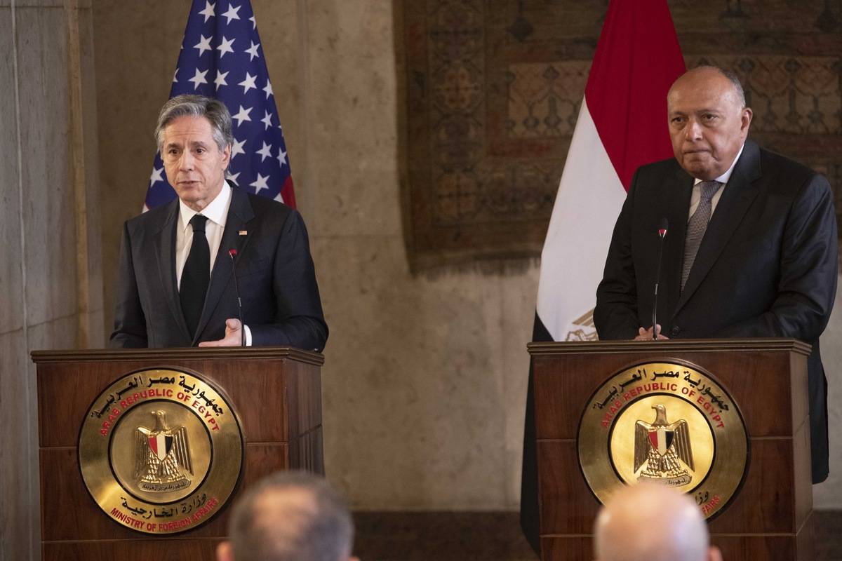 US Secretary of State Antony Blinken (L) and Foreign Minister of Egypt Sameh Shoukry (R) hold a joint press conference after an inter-delegation meeting in Cairo, Egypt on January 30, 2023. [Stringer - Anadolu Agency]