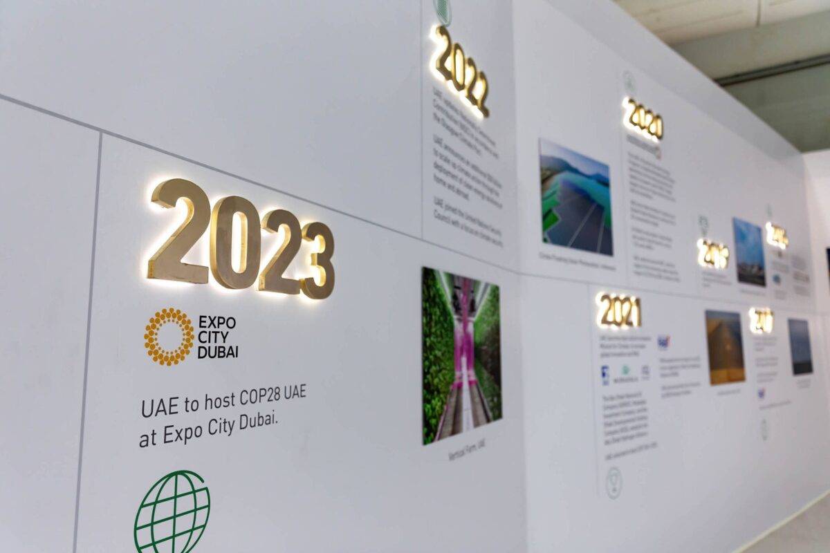 UAE Pavilion advertises the 2023 conference in Dubai on the final day of the COP27 UN Climate Change Conference, held by UNFCCC in Sharm El-Sheikh International Convention Center [Dominika Zarzycka/SOPA Images/LightRocket via Getty Images]