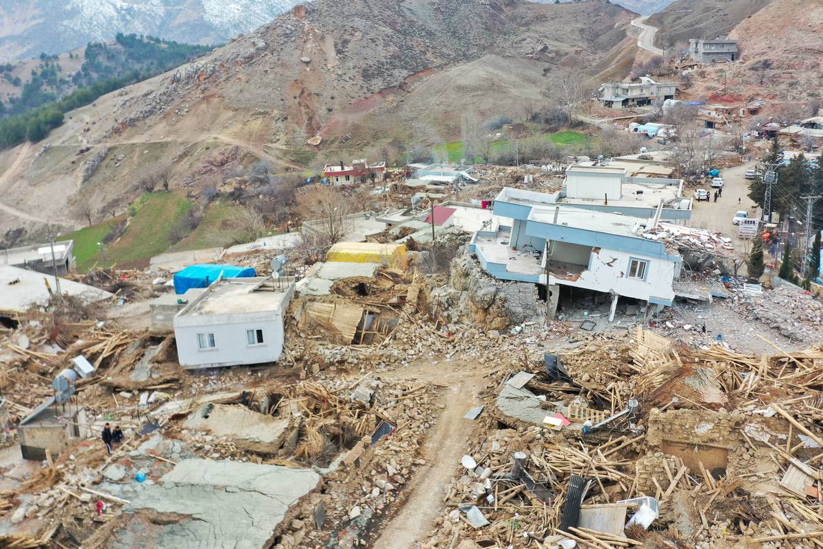 An aerial view of 280-house town where only 15 buildings were not collapsed after the powerful twin earthquakes hit Turkiye's Adiyaman [Lokman İlhan - Anadolu Agency]