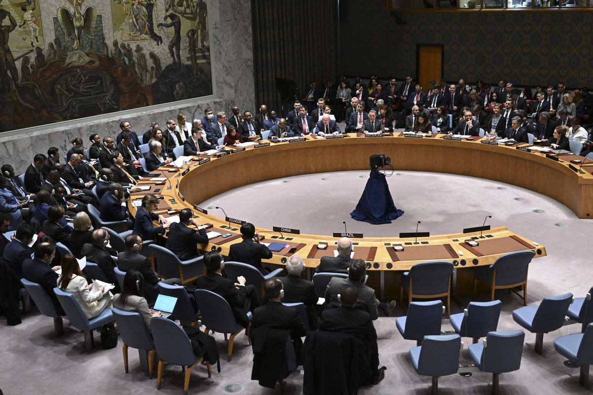 A general view from the a U.N. Security Council meeting. The Black Sea Grain Initiative should be extended and expanded, Blinken said in the meeting [Fatih Aktaş - Anadolu Agency]