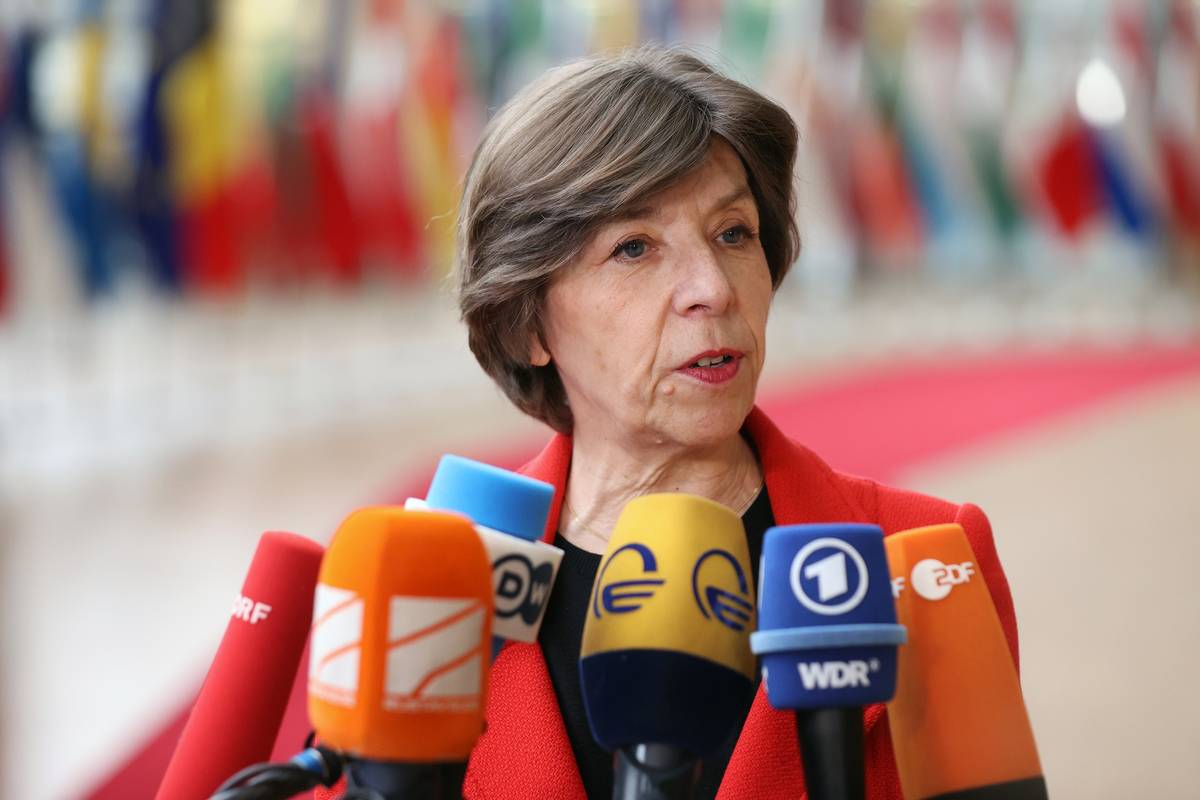 Foreign Minister of France Catherine Colonna speaks to the press during a meeting of EU Foreign Ministers at the EU Council headquarter in Brussels, Belgium on March 20, 2023 [Dursun Aydemir/Anadolu Agency]