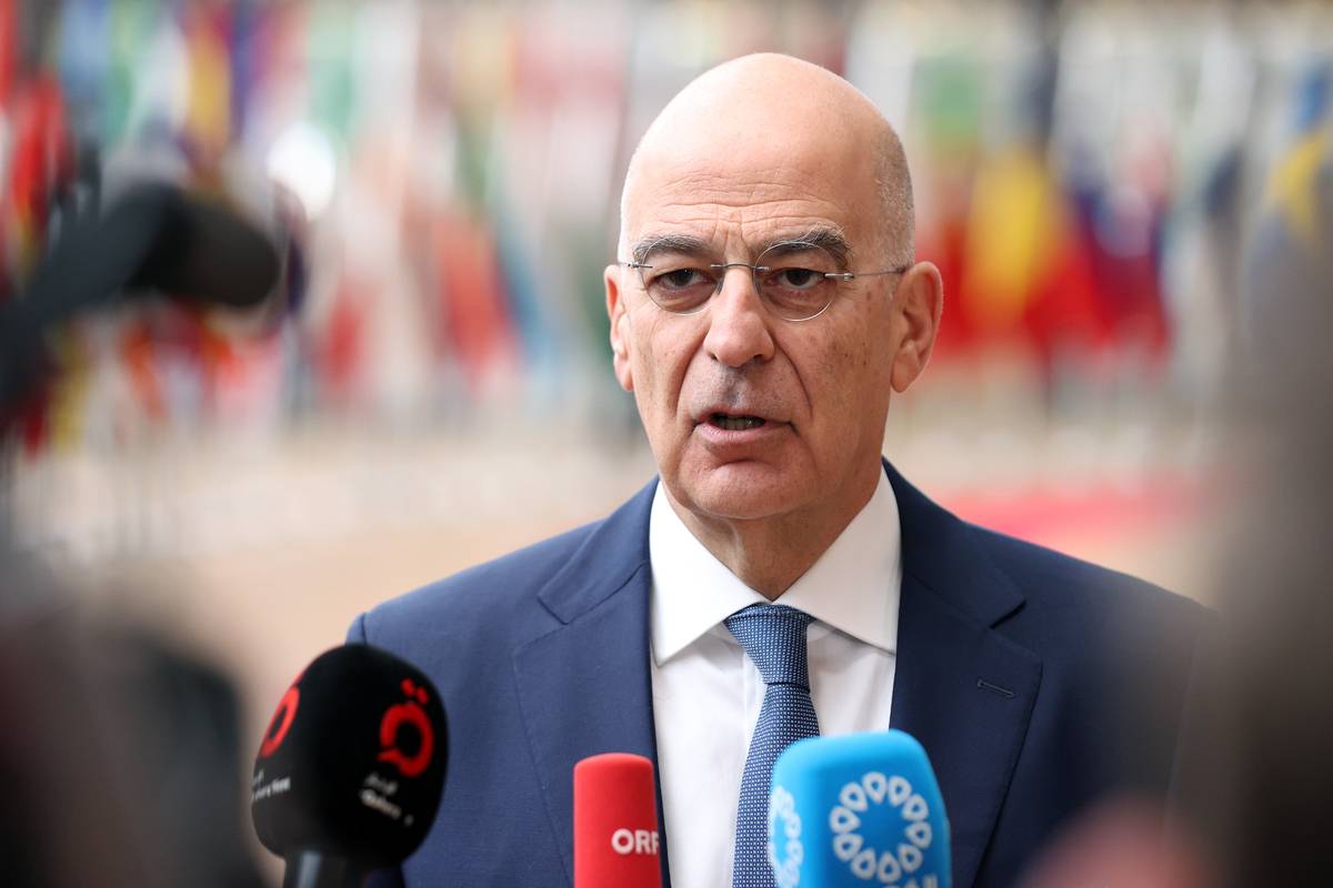 Greek Foreign Minister Nikos Dendias in Brussels, Belgium on March 20, 2023 [Dursun Aydemir/Anadolu Agency]