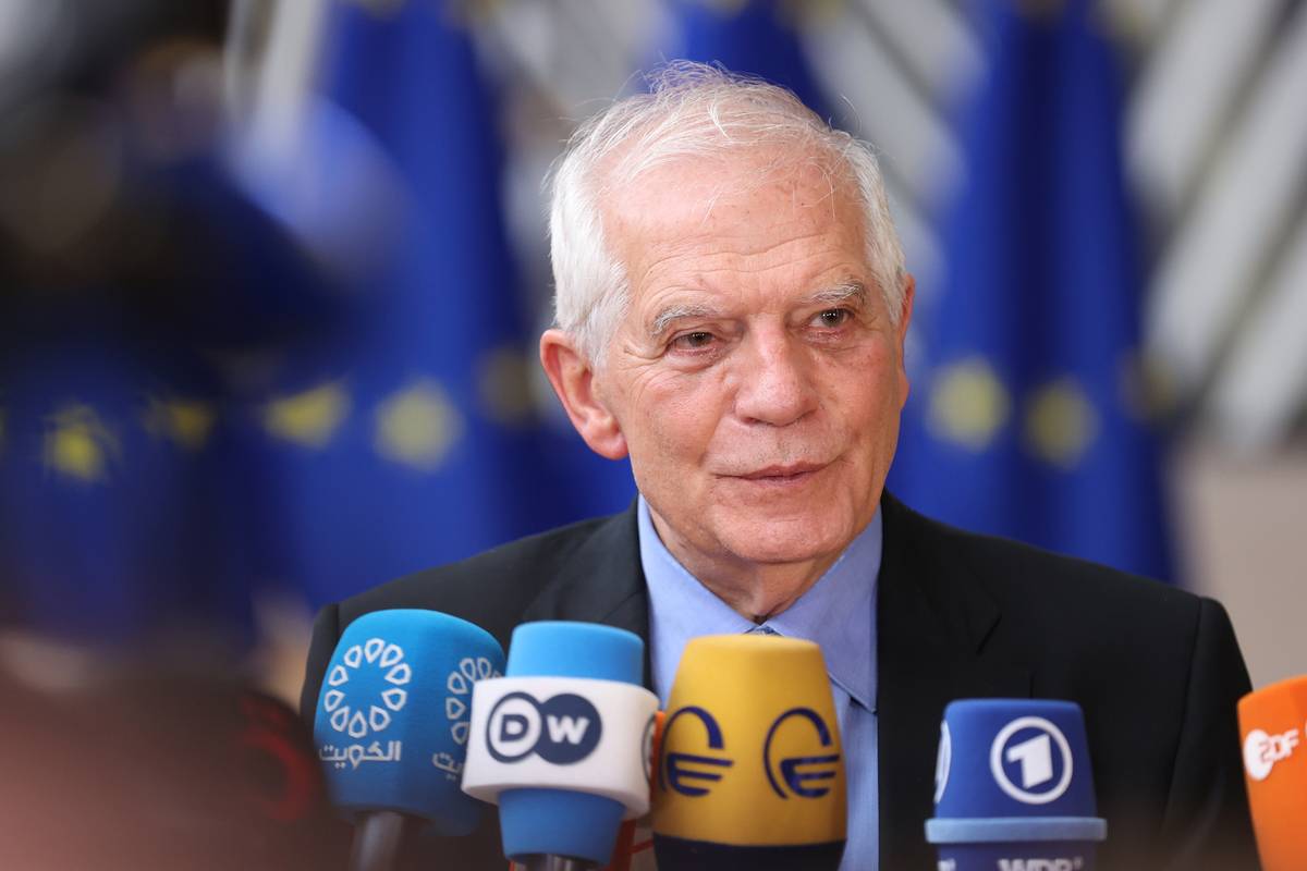 EU High Representative for Foreign Affairs and Security Policy Josep Borrell speaks to the press during a meeting of EU Foreign Ministers at the EU Council headquarter in Brussels, Belgium [Dursun Aydemir - Anadolu Agency]