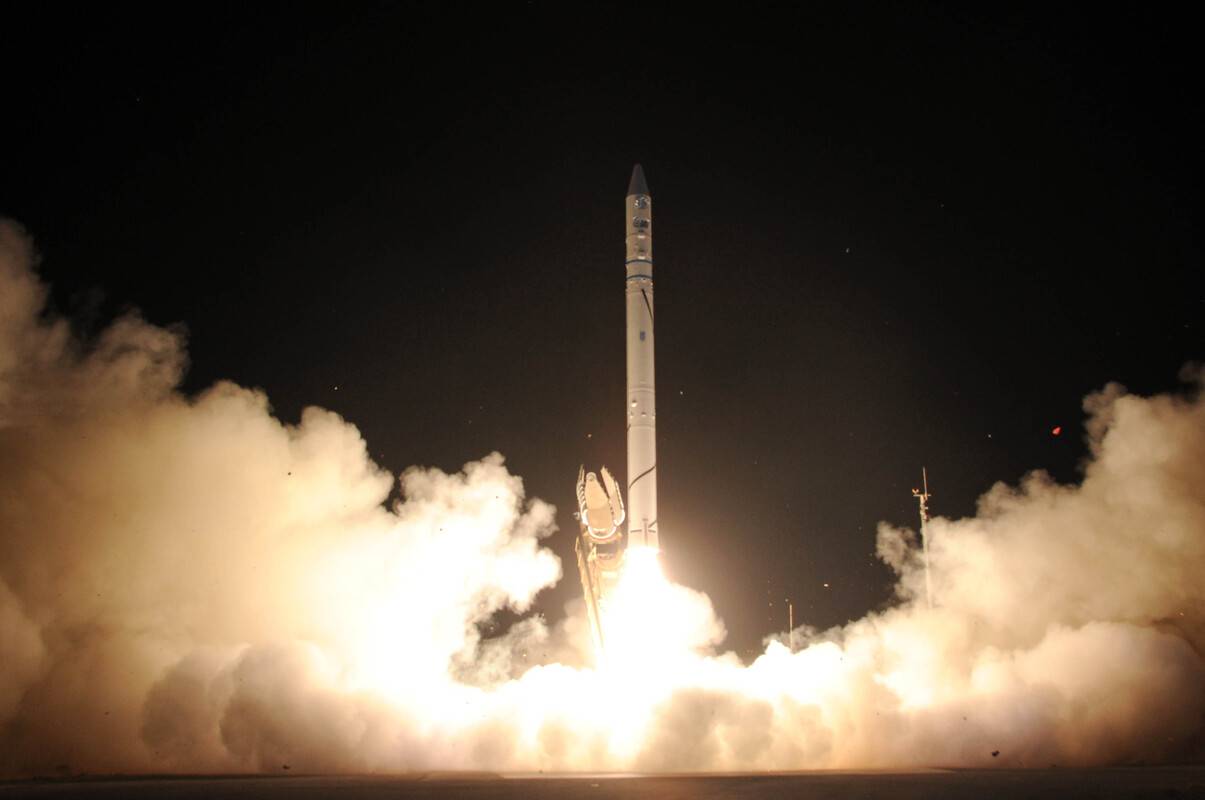 In this handout photo provided by Israel Aerospace Industries, The Ofek 9 satellite as it is launched on June, 23, 2010 from Palmachim Base, Israel. [Photo by Israel Aerospace Industries/Getty Images]