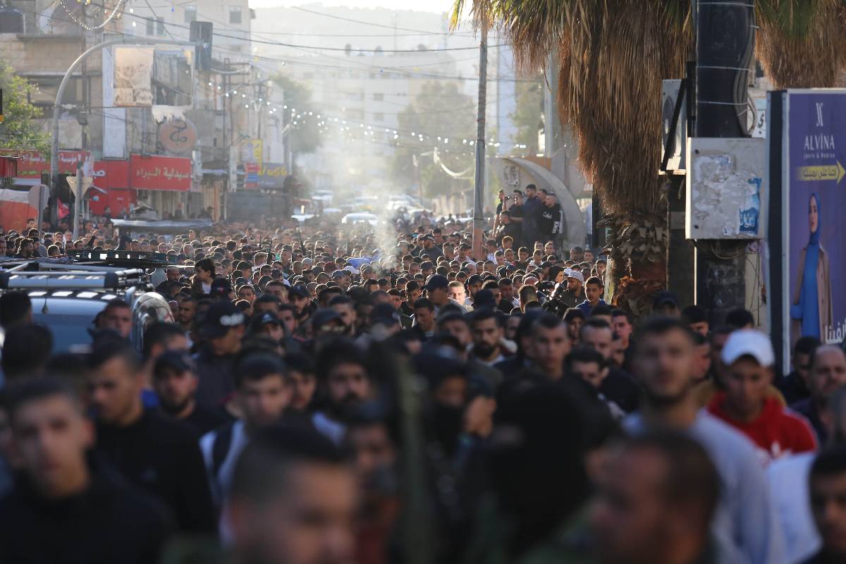 Hundreds attend the funeral of Palestinians who were killed during the Israeli forces' raid in Jenin, West Bank on March 16, 2023. Four Palestinians, one of which is a child, were killed during the raid [Nedal Eshtayah / Anadolu Agency]