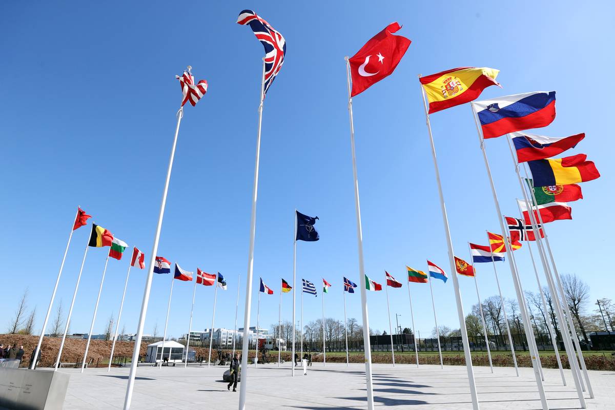 A view of the flags of The North Atlantic Treaty Organization (NATO) countries in Brussels, Belgium on April 03, 2023 [Dursun Aydemir - Anadolu Agency]