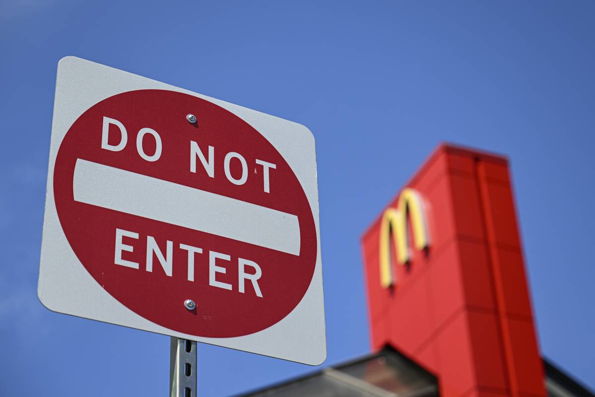 Logo of the American fast food company McDonald's is seen outside one of the stores in Washington, United States on April 03, 2023. [Celal Güneş - Anadolu Agency]