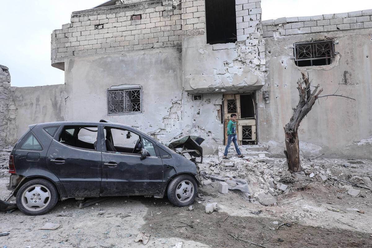 A view of the damaged car after Bashar al-Assad regime forces attack in Sermin district of Idlib, Syria on April 09, 2023. [İzzeddin Kasim - Anadolu Agency]