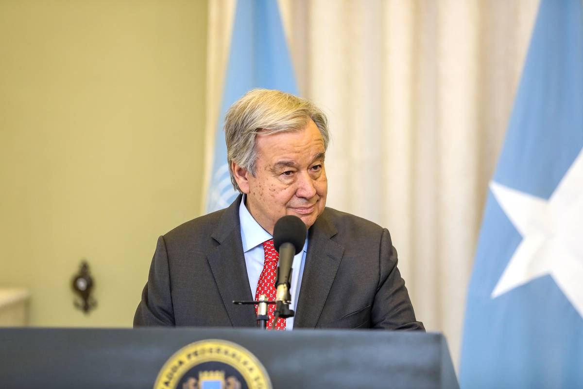 UN Secretary-General Antonio Guterres hold a joint news conference in Mogadishu, Somalia on April 11, 2023. [Somali Presidency - Anadolu Agency]