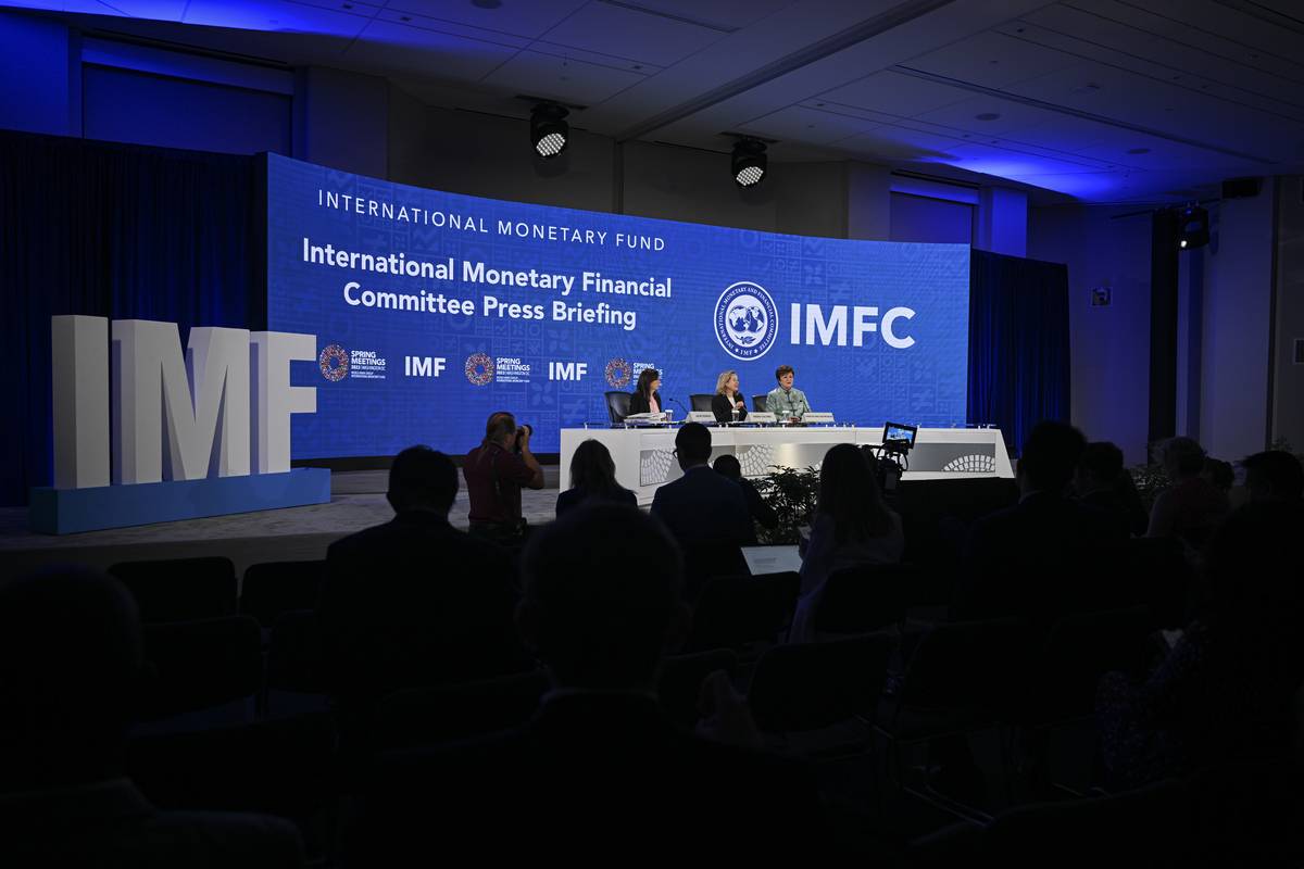 Director of the International Monetary Fund (IMF) Kristalina Georgieva speaks during a press conference held as part of International Monetary Financial Committee Press Briefing Washington D.C., United States on April 14, 2023 [Celal Güneş/Anadolu Agency]