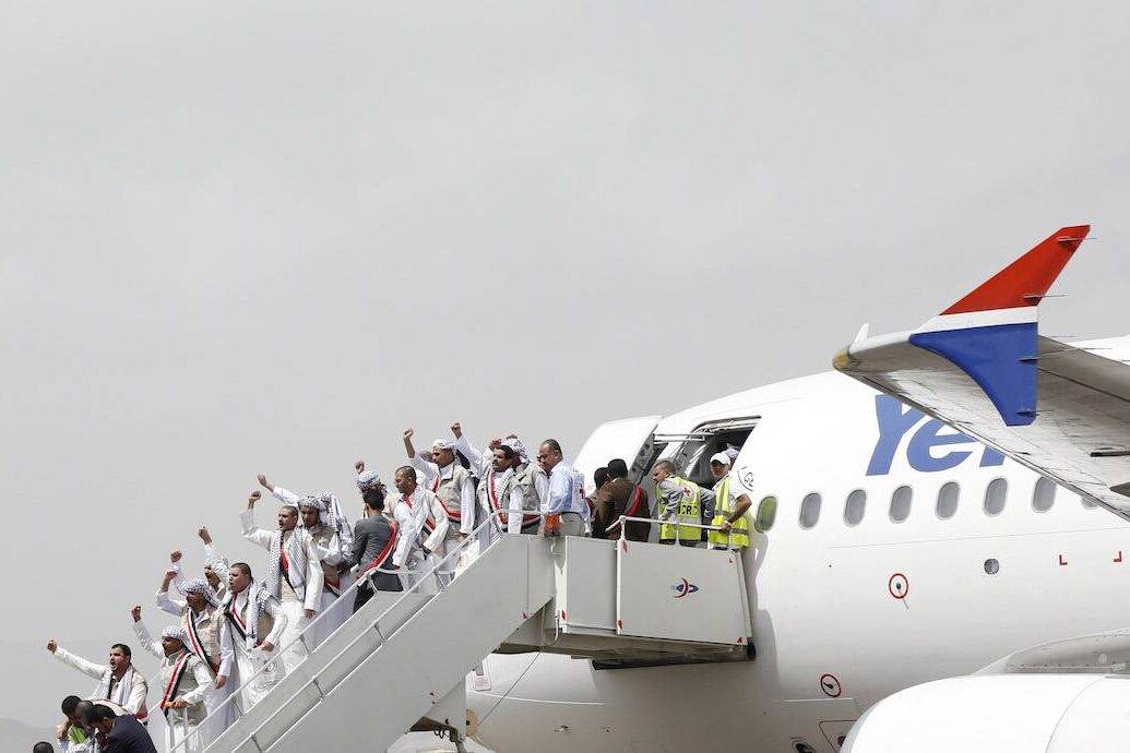 A view of Sanaa International Airport during the second prisoner exchange deal between the Yemeni government and Houthi groups in Yemen on April 15, 2023 [Mohammed Hamoud/Anadolu Agency]