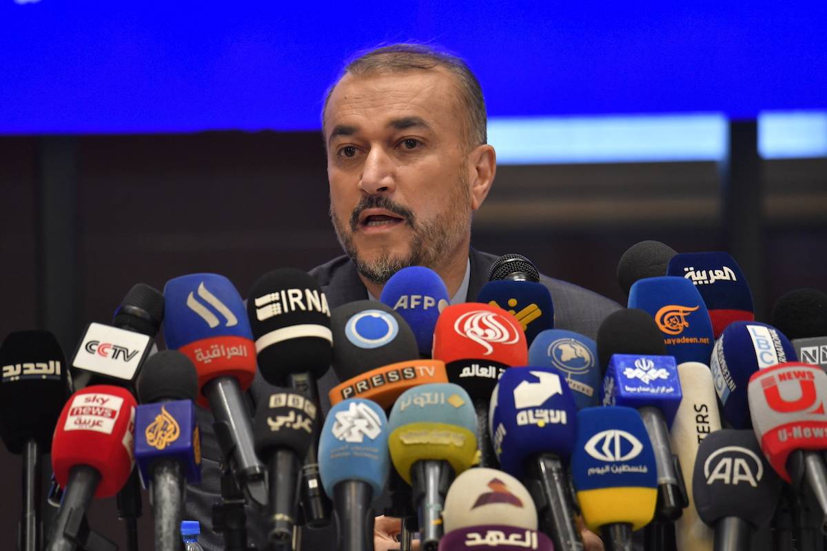 Iranian Foreign Minister Hossein Amir-Abdollahian holds a press conference in Beirut, Lebanon on April 28, 2023. [Houssam Shbaro - Anadolu Agency]