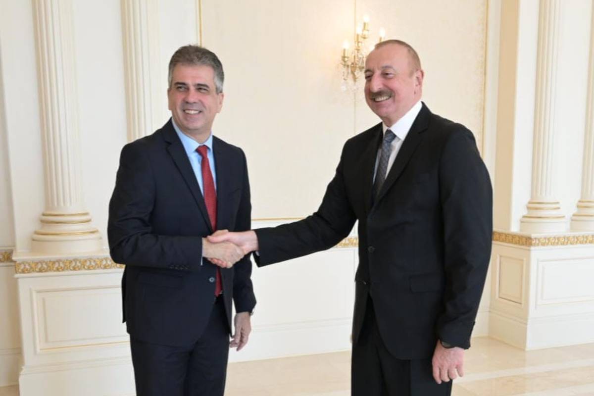 President of Azerbaijan Ilham Aliyev meets Israeli Foreign Minister Eli Cohen in Baku, Azerbaijan on April 19, 2023 [Israeli Foreign Ministry / Anadolu Agency]