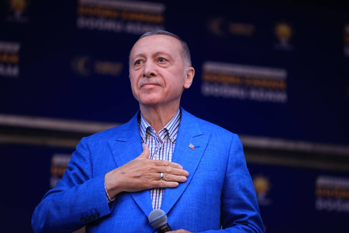 Turkish President and Leader of the Justice and Development (AK) Party, Recep Tayyip Erdogan attends an electoral rally organized by AK Party in Mersin, Turkiye on May 06, 2023 [Osmancan Gürdoğan/Anadolu Agency]