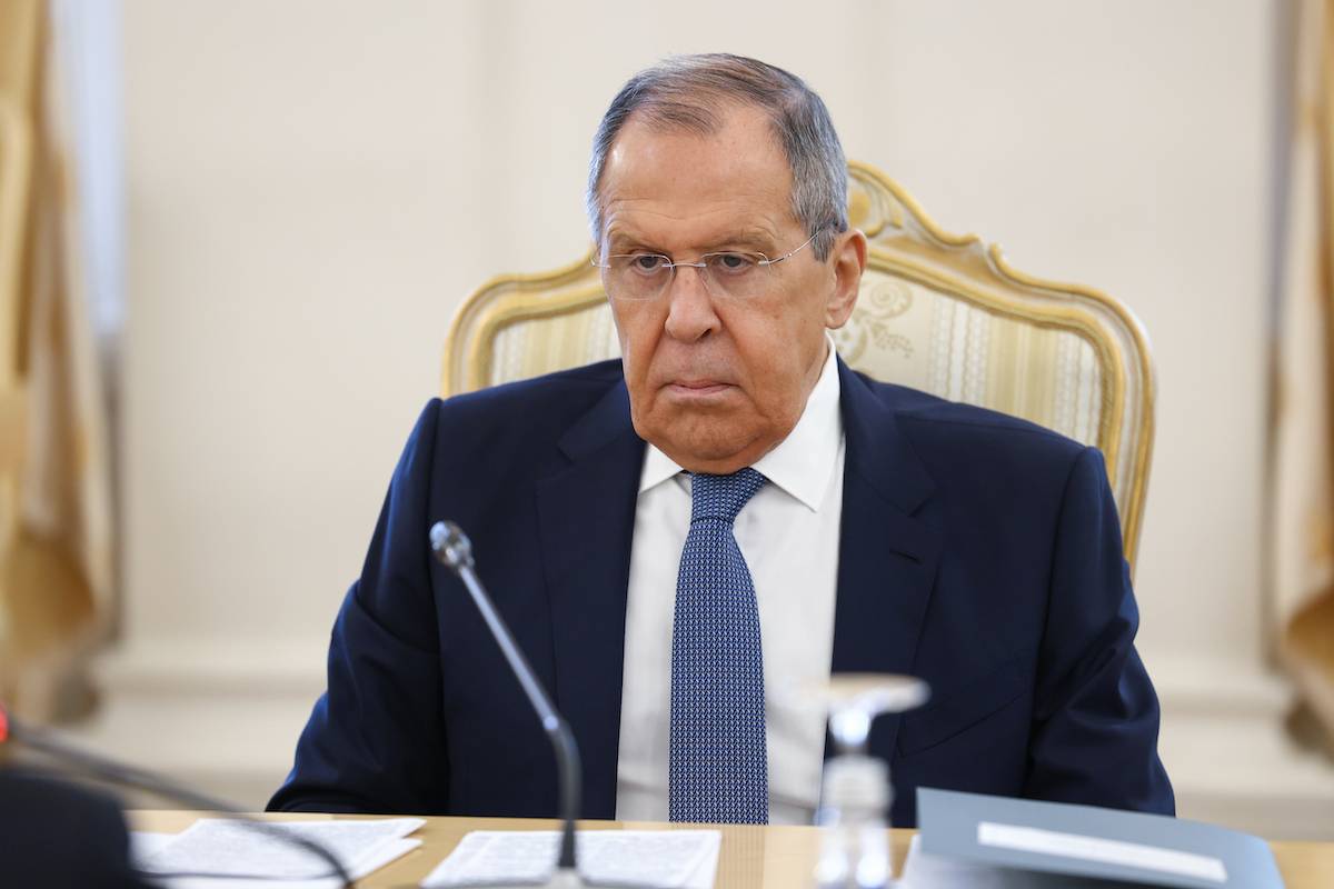 Russian Foreign Minister Sergey Lavrov meets with his Azerbaijani counterpart Jeyhun Bayramov (not seen) in Moscow, Russia on 19 May 2023 [Russian Ministry of Foreign Affairs - Anadolu Agency]