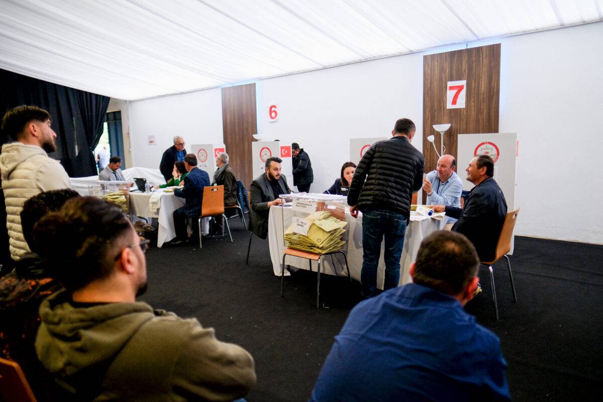 Turkish citizens living in France arrive to cast their votes in the presidential and the 28th term parliamentary elections at the DITIB (Turkish-Islamic Union for Religious Affairs) on April 29, 2023 [Emrah Oprukcu/NurPhoto via Getty Images]