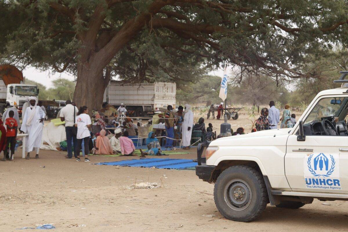 Sudanese refugees who crossed into Chad are assisted by humanitarian agencies in Koufroun, near Echbara, on May 1, 2023 [GUEIPEUR DENIS SASSOU/AFP via Getty Images]