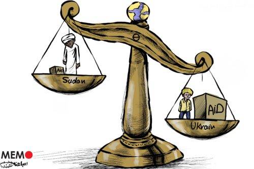War in Sudan, war in Ukraine = international double-standard - Cartoon [Sabaaneh/Middle East Monitor]