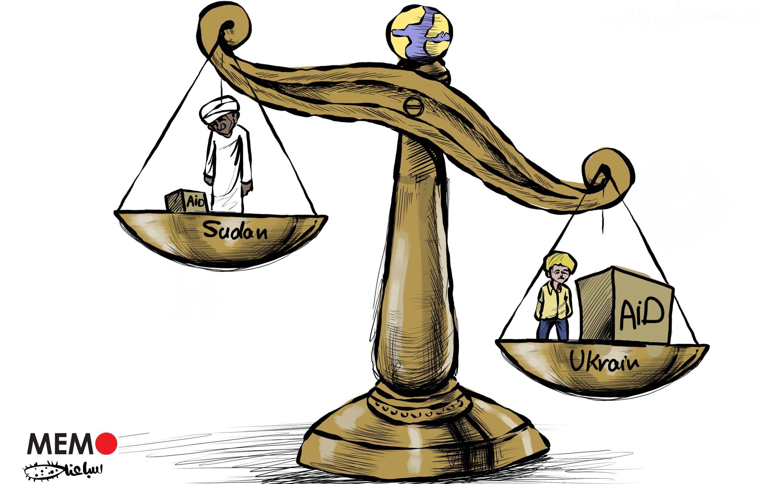 War in Sudan, war in Ukraine = international double-standard - Cartoon [Sabaaneh/Middle East Monitor]