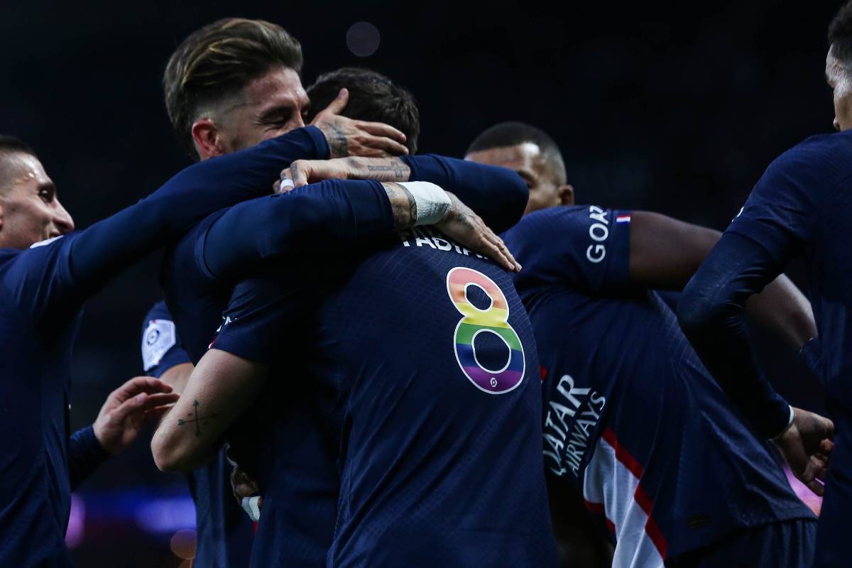 Fabian Ruiz of Paris Saint-Germain celebrates his goal during the French Ligue 1 soccer match between Paris Saint-Germain (PSG) and AC Ajaccio at Parc des Princes Stadium in Paris, France on May 13, 2023 [Ibrahim Ezzat - Anadolu Agency]