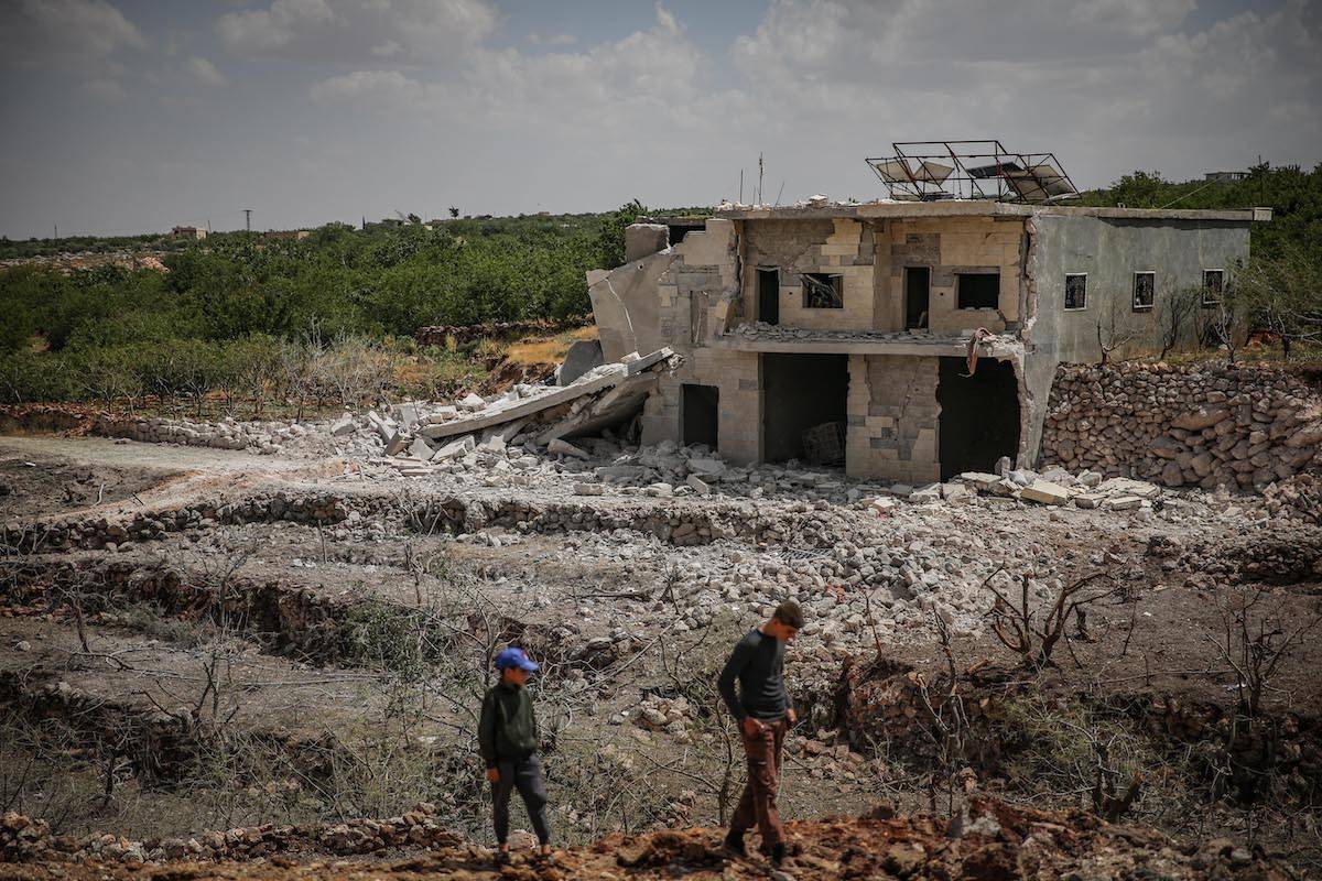 A view of the damaged area after a war plane belonging to Russia hit residential area on Idlib De-escalation Zone in Idlib, Syria on May 30, 2023 [Mohammed Said - Anadolu Agency]