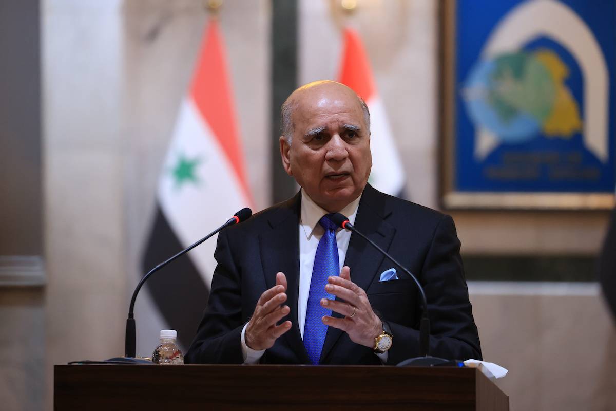 Iraqi Minister of Foreign Affairs, Fuad Mohammed Hussein hold a joint press conference after their meeting in Baghdad, Iraq on June 04, 2023. [Murtadha Al-Sudani - Anadolu Agency]