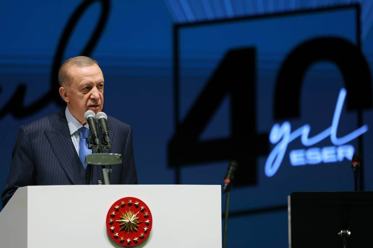 Turkish President Recep Tayyip Erdogan participates in the opening ceremony of the Digital Exhibition “1 Poem 1 Life/Sakarya Turkusu (Ballad for Sakarya)” at Ataturk Cultural Center, in Istanbul, Turkiye on June 11, 2023 [Mustafa Kamacı - Anadolu Agency]