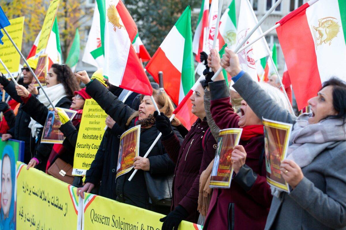 Supporters of the People's Mujahedeen Organisation of Iran (PMOI) also know as Mujahedeen-e-Khalq (MEK) on January 10, 2020 [NICOLAS MAETERLINCK/Belga/AFP via Getty Images]