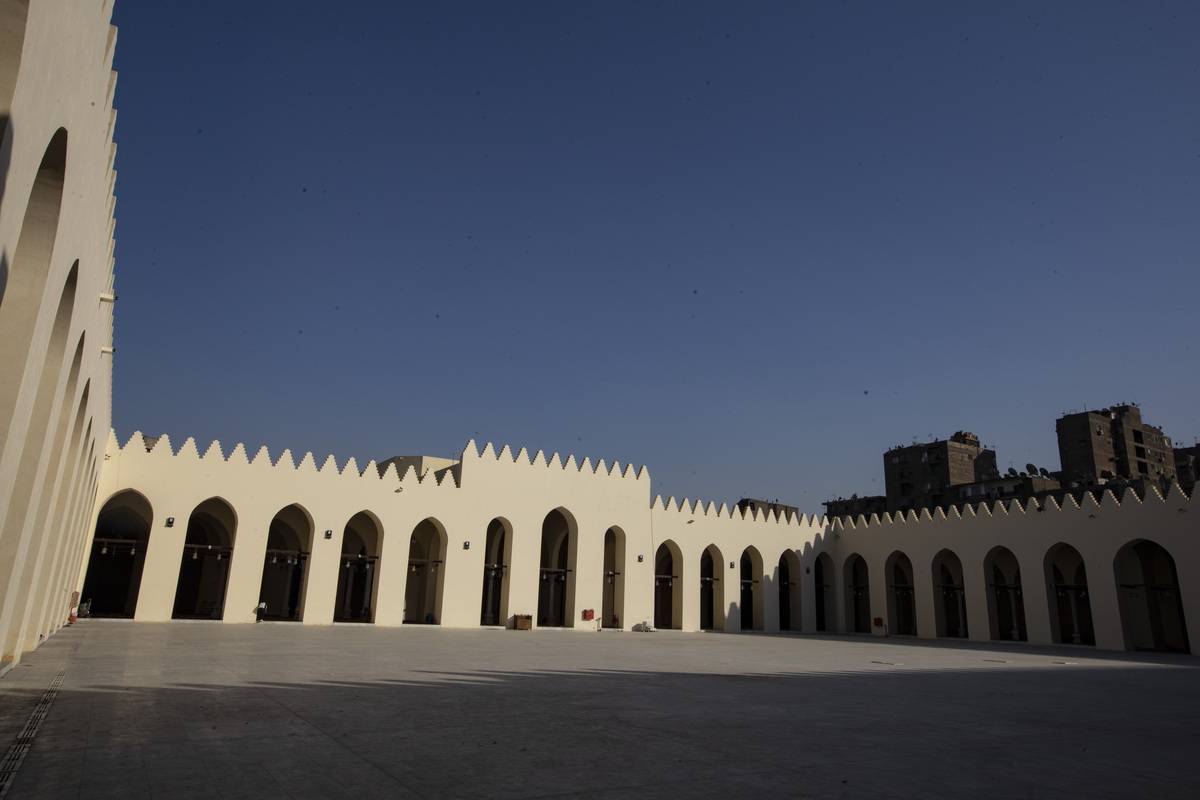 A general view of the historical mosque of al-Zahir Baybars, that was built in 1268 by the Mamluk Sultan al-Zahir Baybars al-Bunduqdari in Cairo, Egypt. [Photo by Mahmoud Elkhwas/NurPhoto via Getty Images]