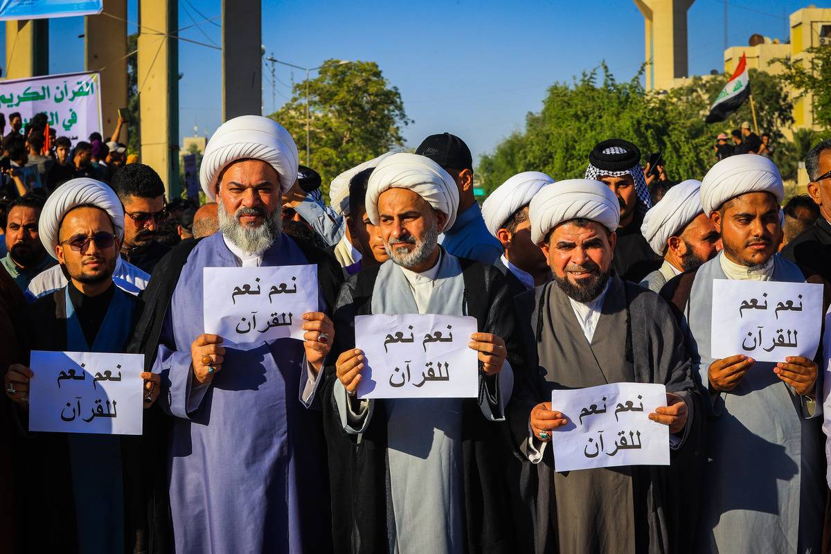 Iraqi Muslims in Baghdad protest the burning of Quran in Sweden ...